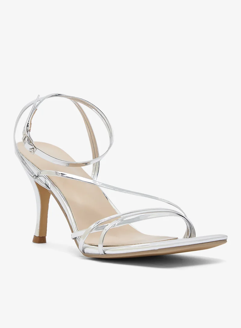 جينجر Silver Strap Detail Mid Heel Sandal